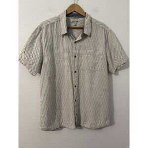 Toad & Co Mens Shirt Stripe  XL Button Up Short Sleeve Cream EUC Organic Cotton
